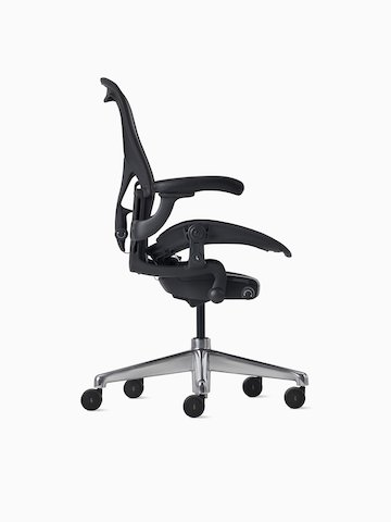 Side view of an Aeron ESD Chair in size B, with a granite frame and suspension and a polished base.