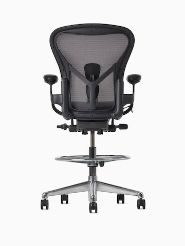 Rear view of an Aeron ESD Stool with a granite frame and suspension and a polished base.