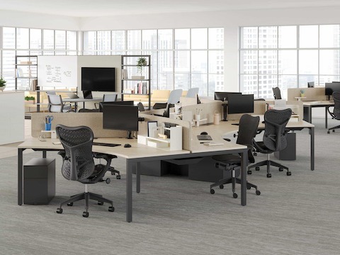 A 120-degree Layout Studio workplace environment with Mirra 2 Chairs and an OE1 Agile workspace in the background.
