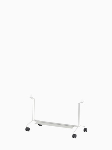 A grey OE1 Mobile Easel with black casters, viewed from an angle.