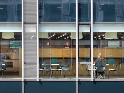 External view of Keyn Chairs in a library.