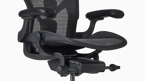 Front-angle view of an Aeron ESD Stool with a granite frame and suspension.