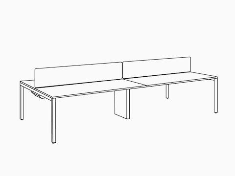 A line drawing of back-to-back Layout Studio benching solutions with screen dividers.