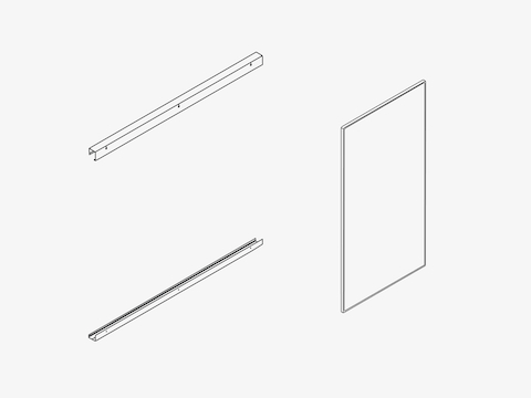 Line drawings of an OE1 Wall Rail and project board.