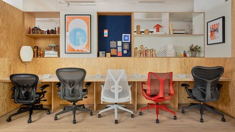 Five task chairs in the London Sans Showroom