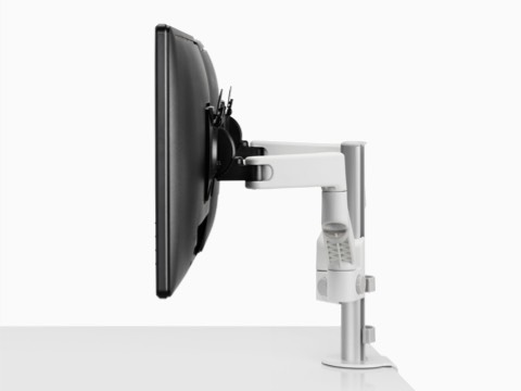 Side view of dual Lima Monitor Arm in white.