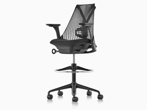 Upper half of a black Sayl Stool, viewed from a 45-degree angle. 