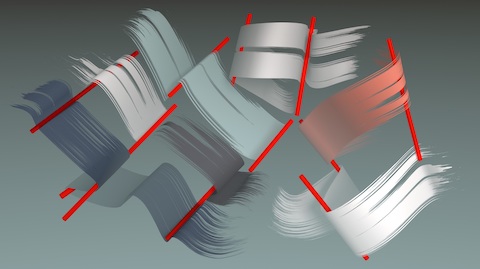 An abstract illustration reminiscent of frayed fabric in various colours.