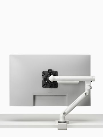 Flo Single monitor arm in white viewed from the back.