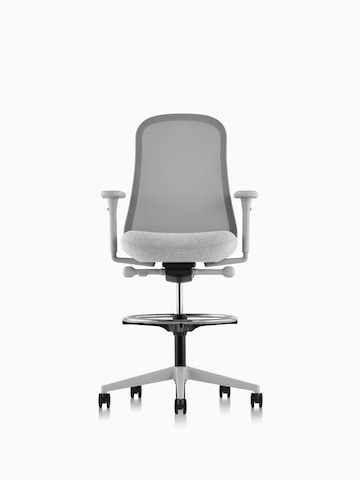 Light grey Lino Stool with adjustable sacral lumbar support.