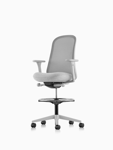 Light grey Lino Stool with adjustable sacral lumbar support. Select to go to the Lino Stool product page.