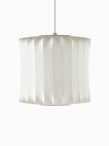 A white hanging lamp. Select to go to the Nelson Lantern Bubble Pendant product page.