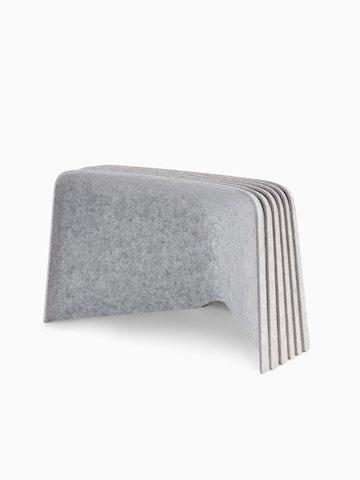 Six grey OE1 Personal Hoodies stacked together, viewed from a front angle.