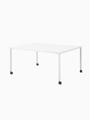 White and grey OE1 Project Table with casters, viewed from an angle.