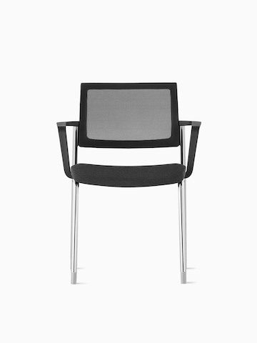 A black Verus Side Chair with silver legs.