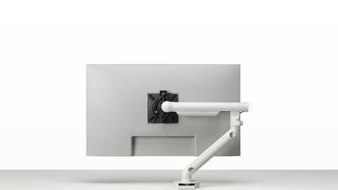Flo Single monitor arm in white viewed from the back.
