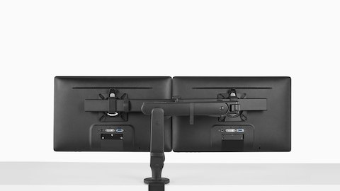 Profile view of a monitor attached to a black Ollin Monitor Arm.