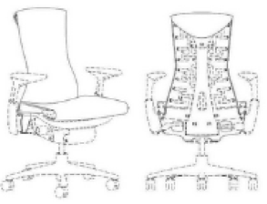 A black-and-white trade dress featuring a line drawing of an Embody Chair.